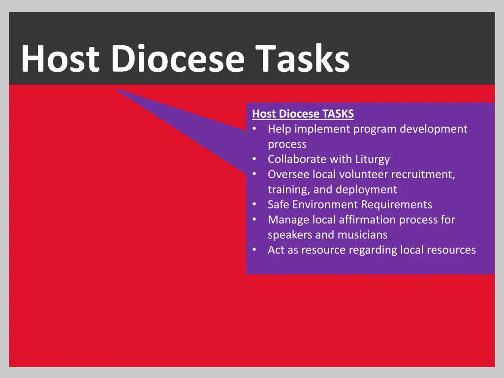host diocese tasks