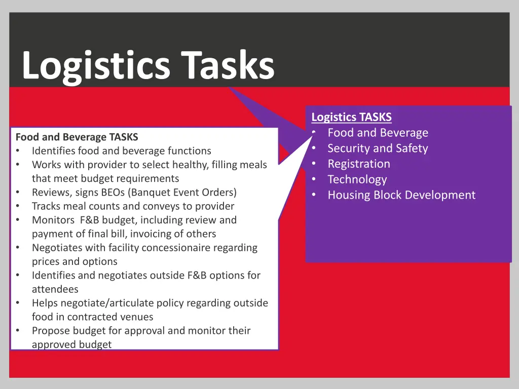 logistics tasks