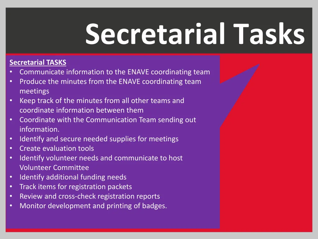 secretarial tasks