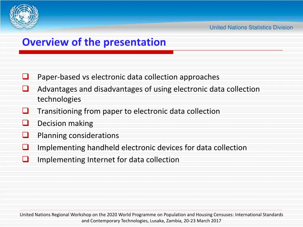 overview of the presentation