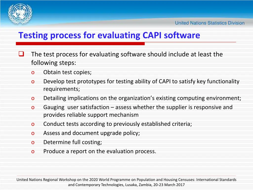 testing process for evaluating capi software