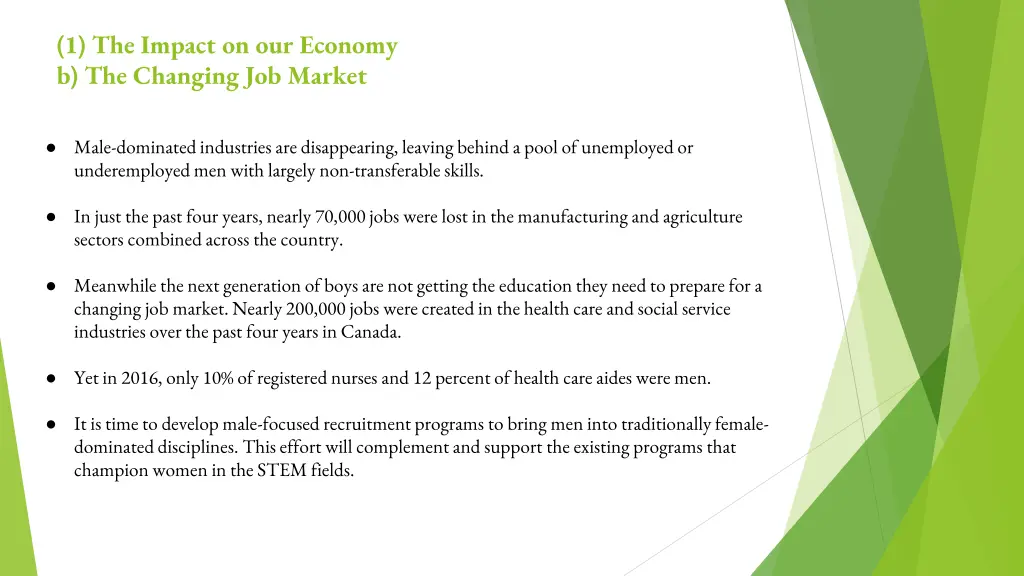 1 the impact on our economy b the changing 1