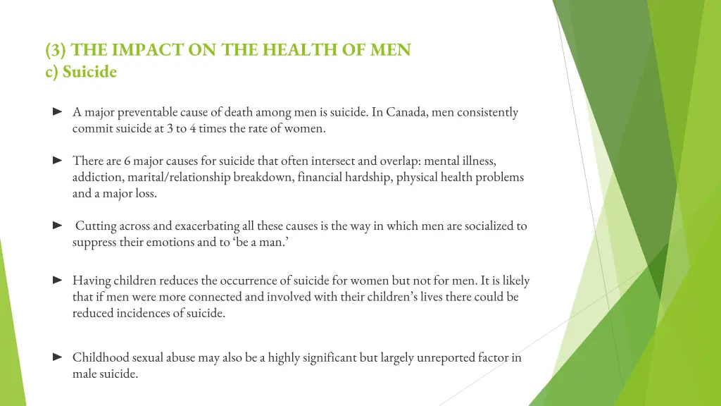 3 the impact on the health of men c suicide