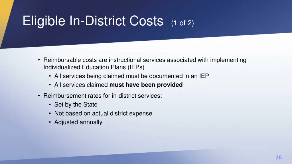eligible in district costs 1 of 2