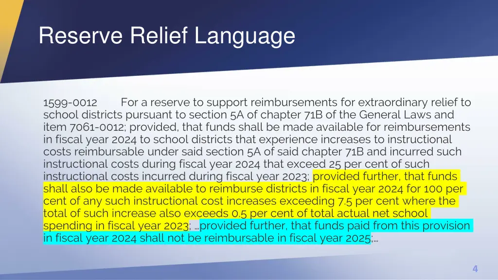 reserve relief language