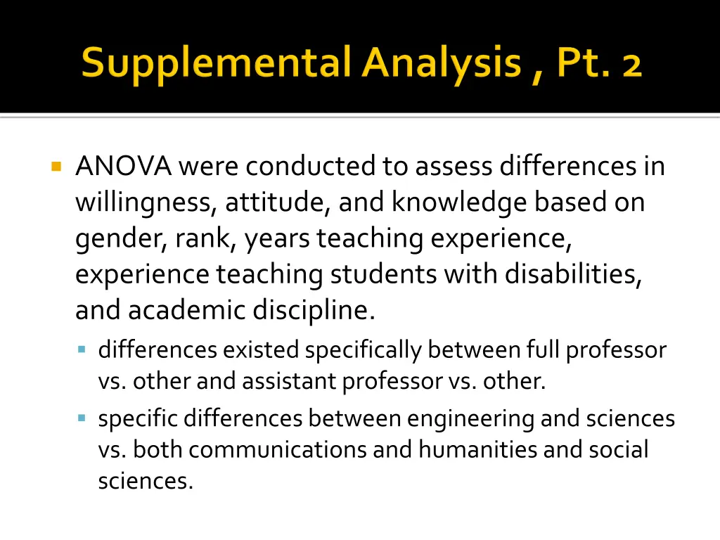 anova were conducted to assess differences