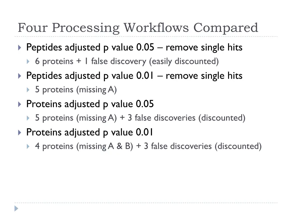 four processing workflows compared