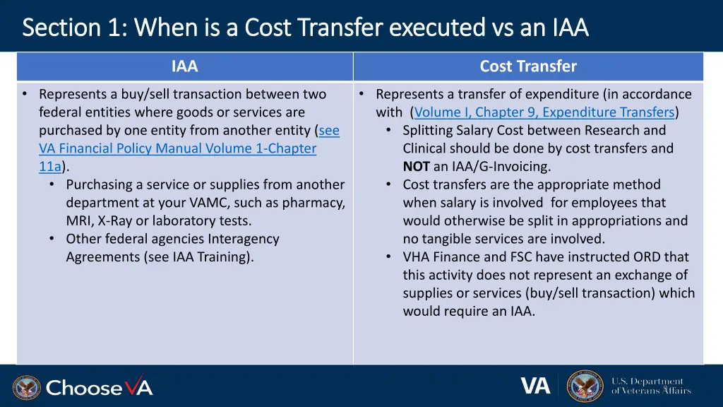 section 1 when is a cost transfer executed