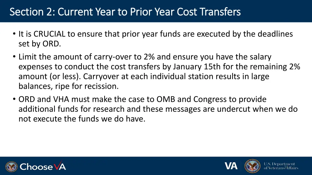 section 2 current year to prior year cost