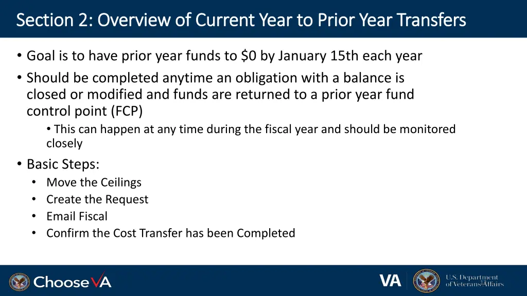 section 2 overview of current year to prior year