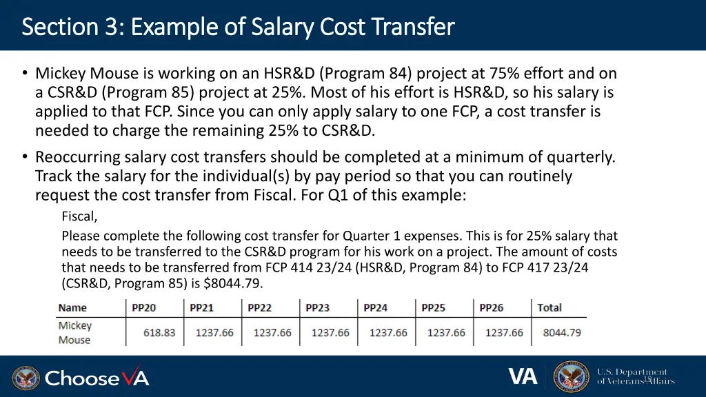 section 3 example of salary cost transfer section