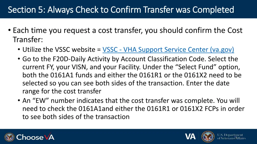 section 5 always check to confirm transfer