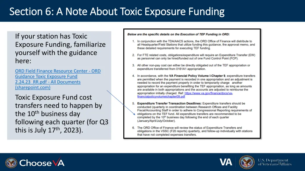 section 6 a note about toxic exposure funding