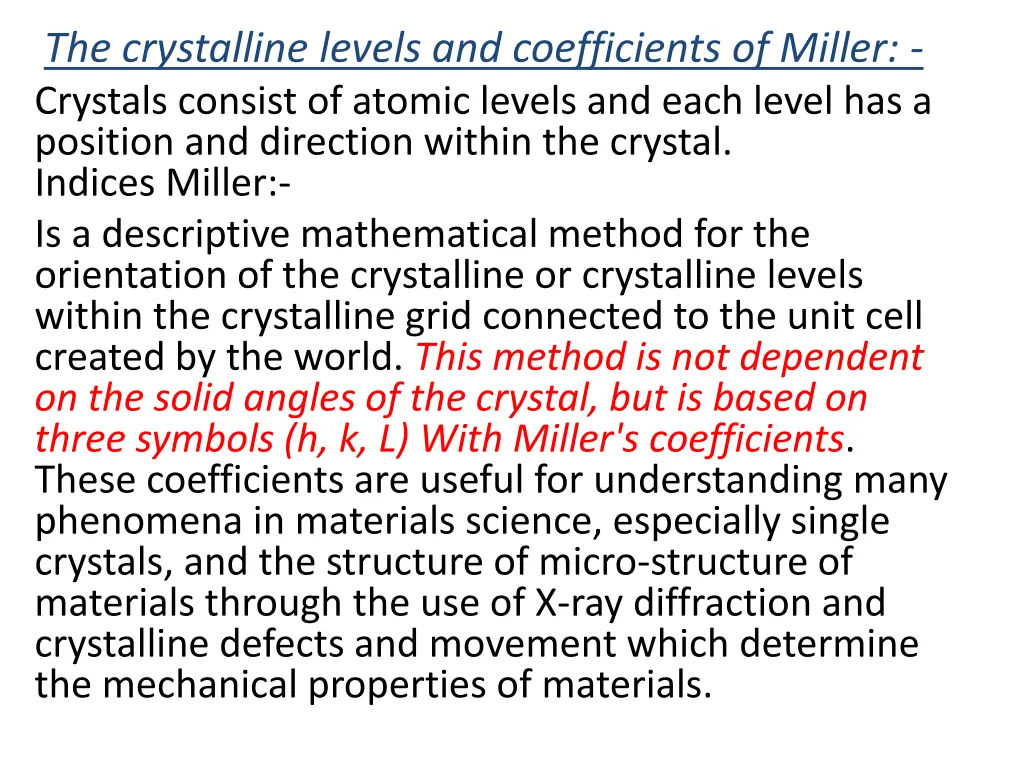 the crystalline levels and coefficients of miller