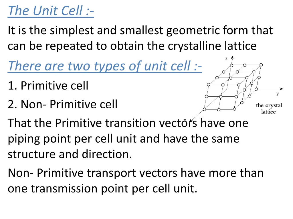 the unit cell it is the simplest and smallest