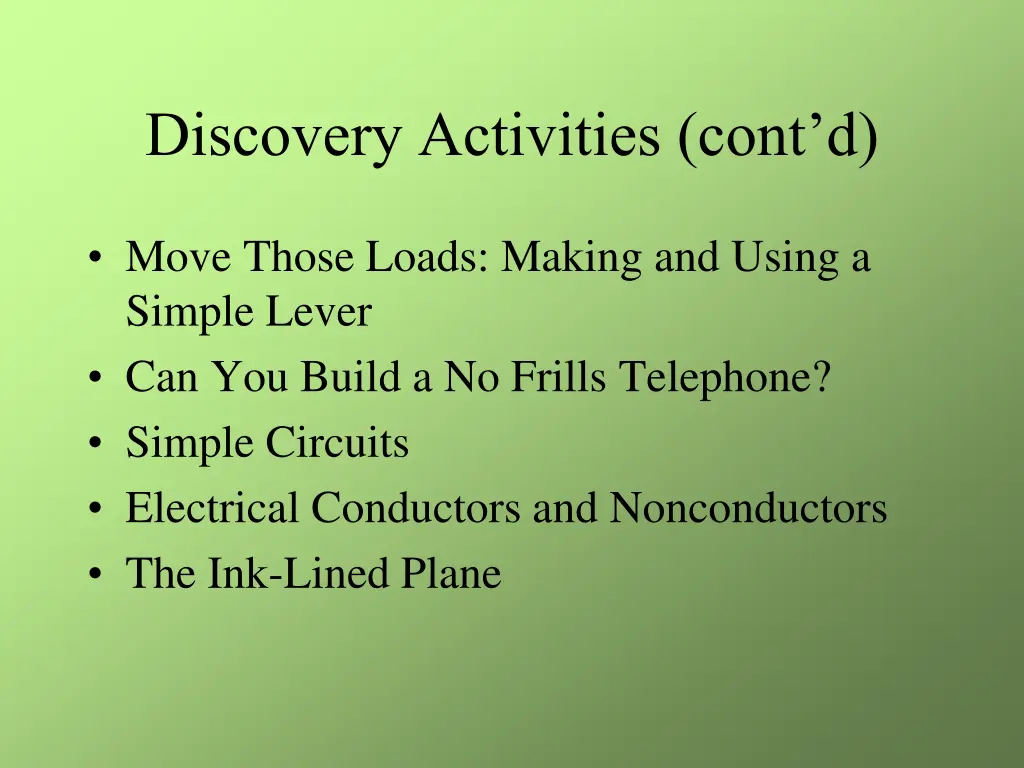 discovery activities cont d