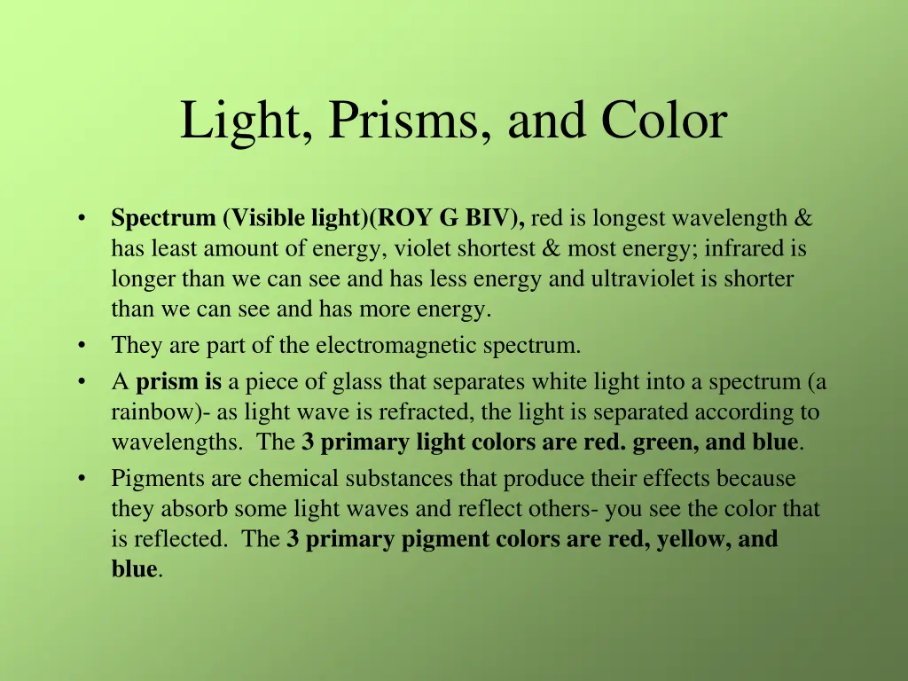 light prisms and color