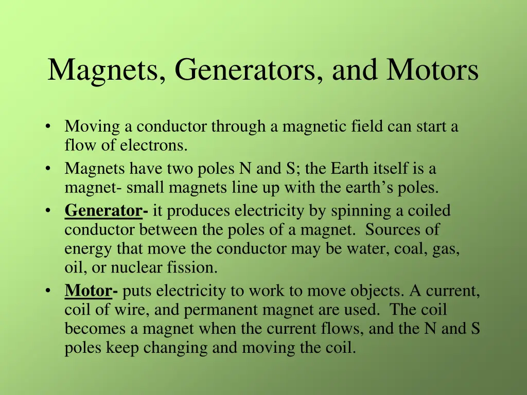 magnets generators and motors