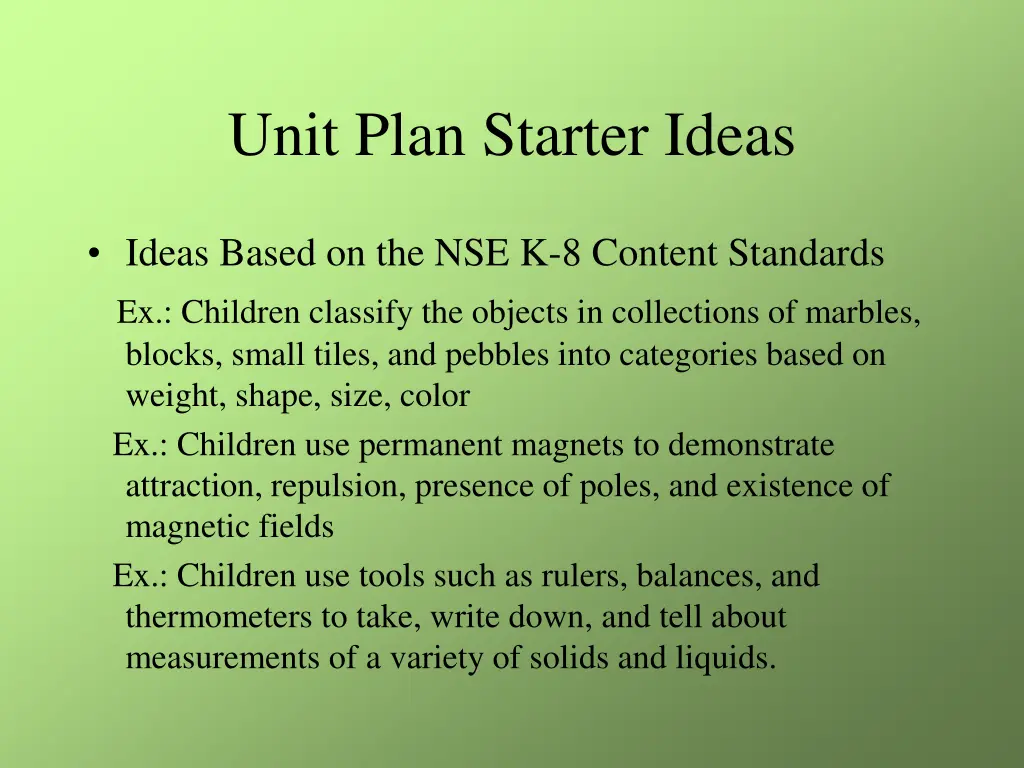 unit plan starter ideas