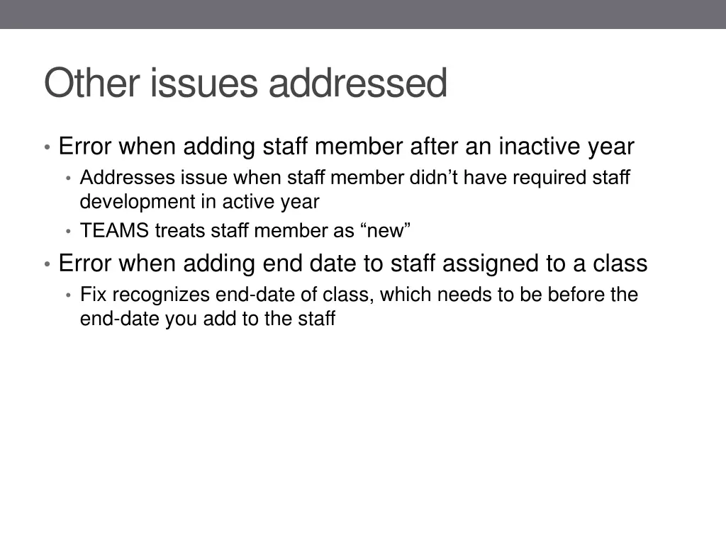 other issues addressed