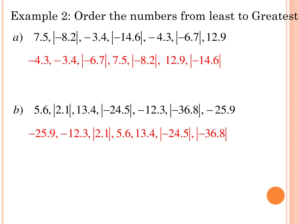 example 2 order the numbers from least to greatest