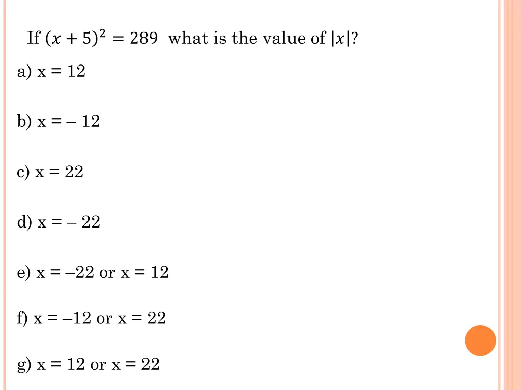 if 5 2 289 what is the value of