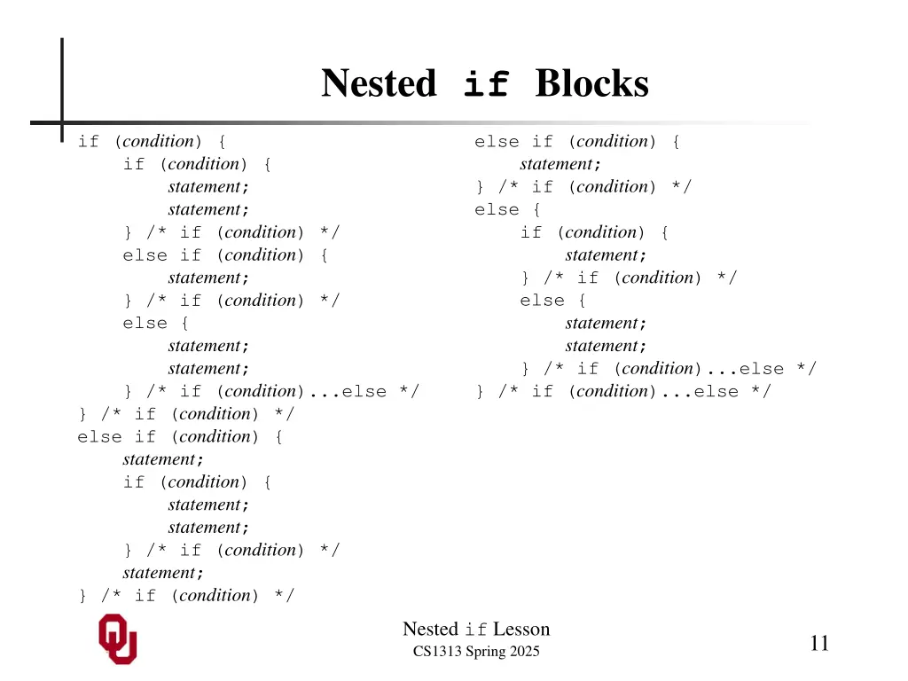 nested if blocks