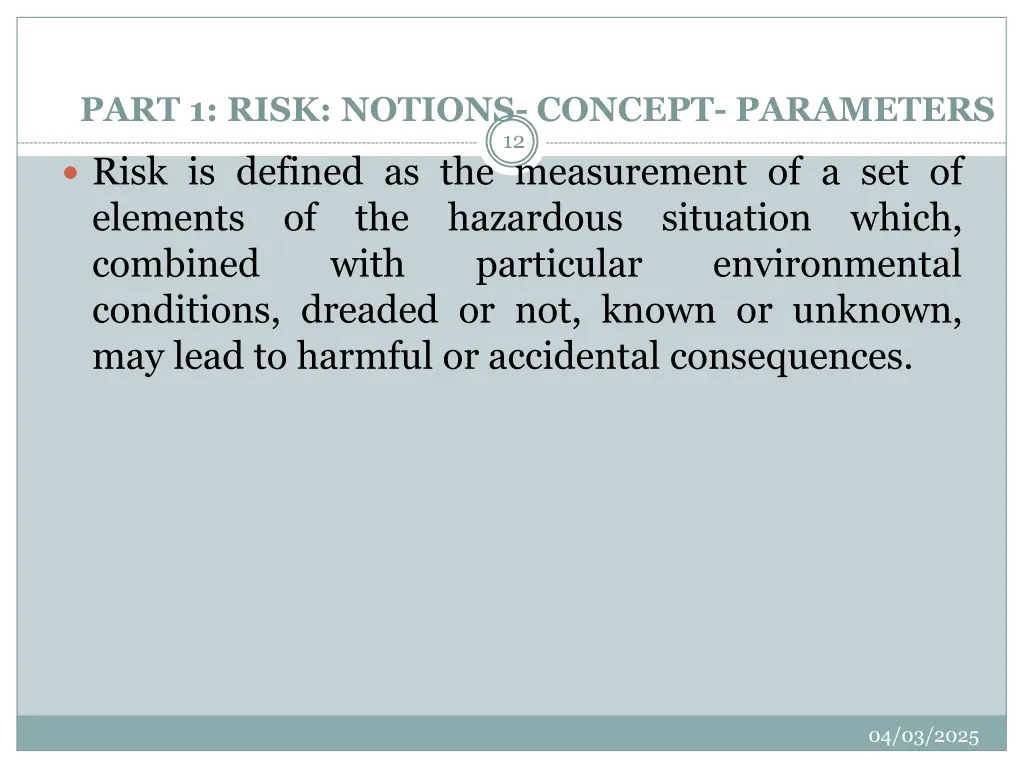 part 1 risk notions concept parameters 12