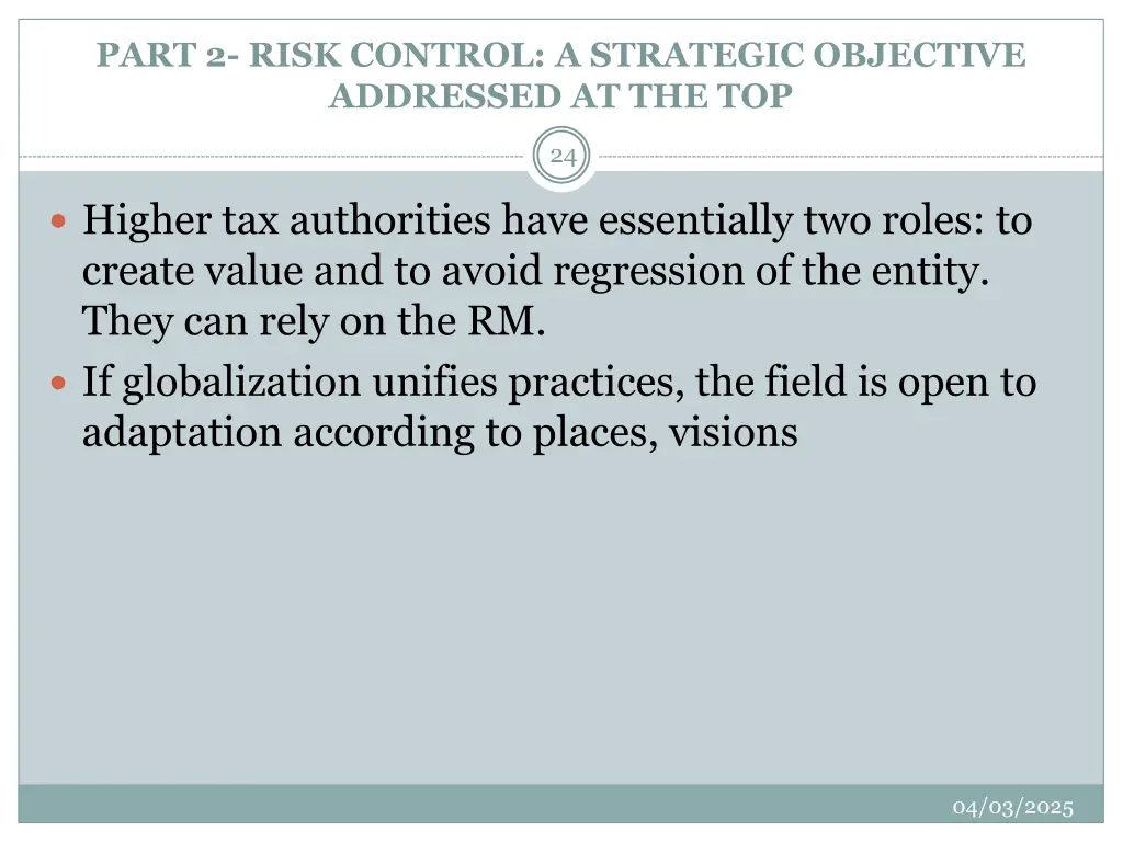 part 2 risk control a strategic objective 1