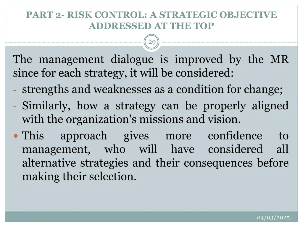 part 2 risk control a strategic objective 6