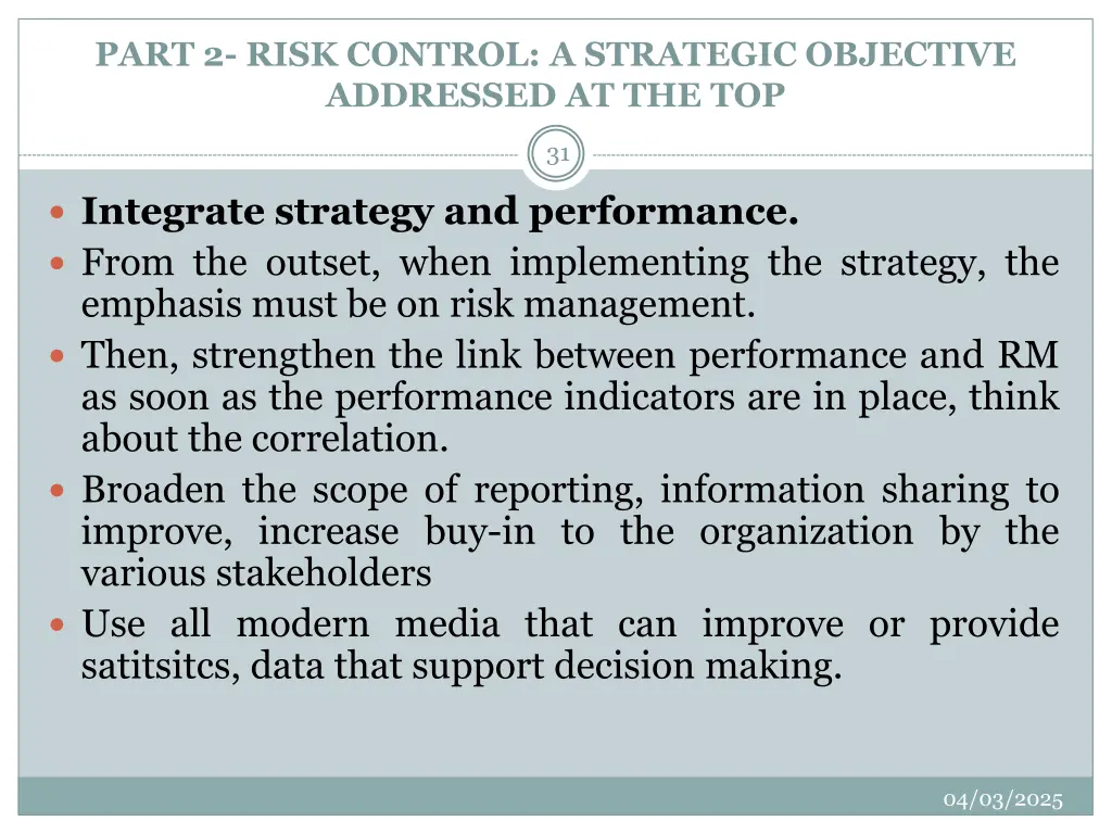 part 2 risk control a strategic objective 8