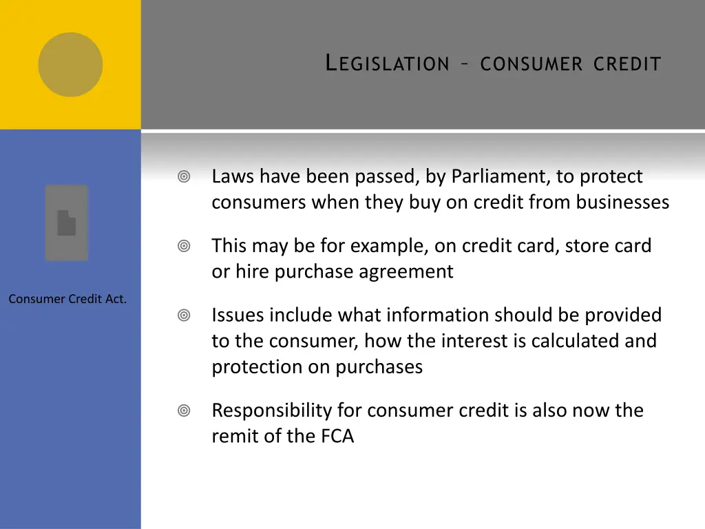 l egislation consumer credit