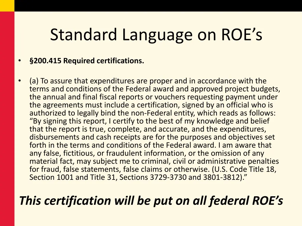 standard language on roe s