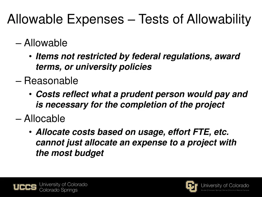 allowable expenses tests of allowability