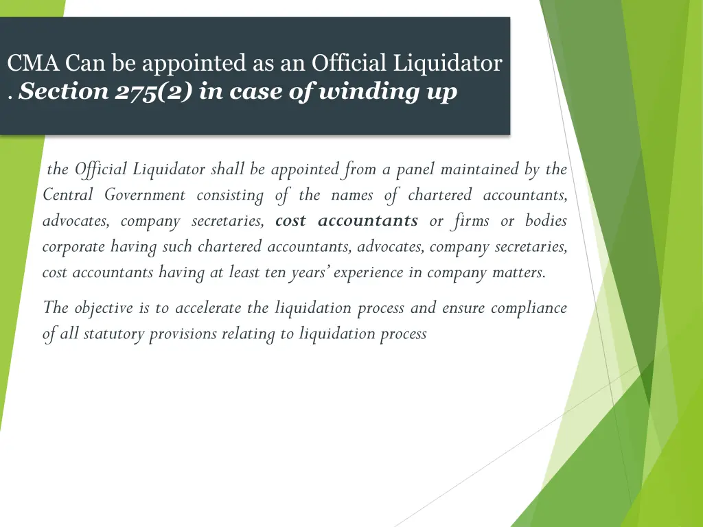 cma can be appointed as an official liquidator