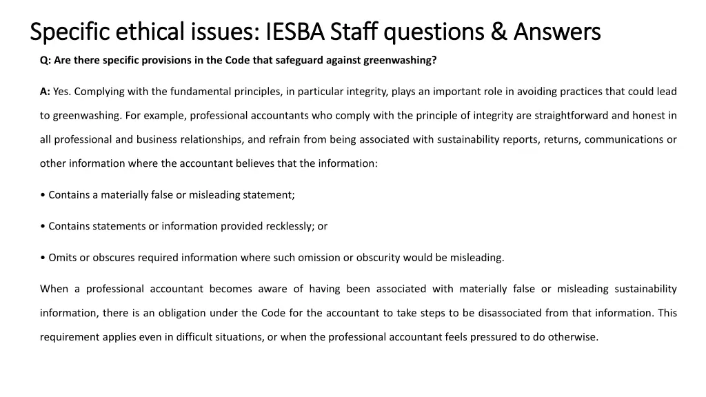 specific ethical issues iesba staff questions 2
