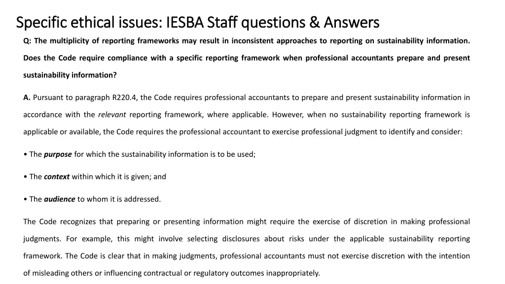 specific ethical issues iesba staff questions 3