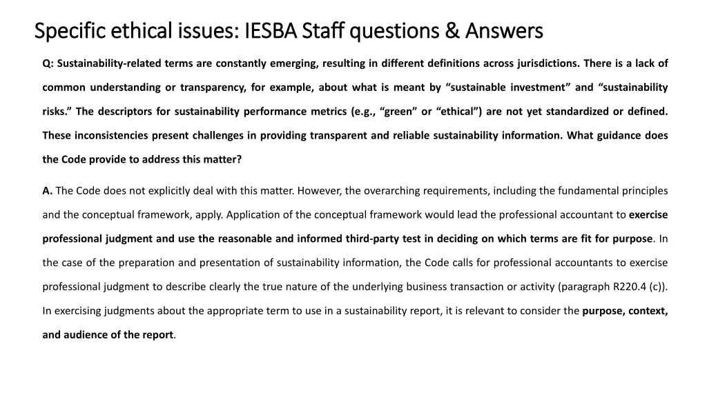 specific ethical issues iesba staff questions 4