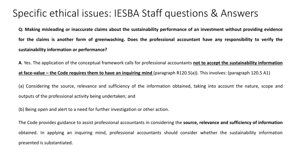 specific ethical issues iesba staff questions 5