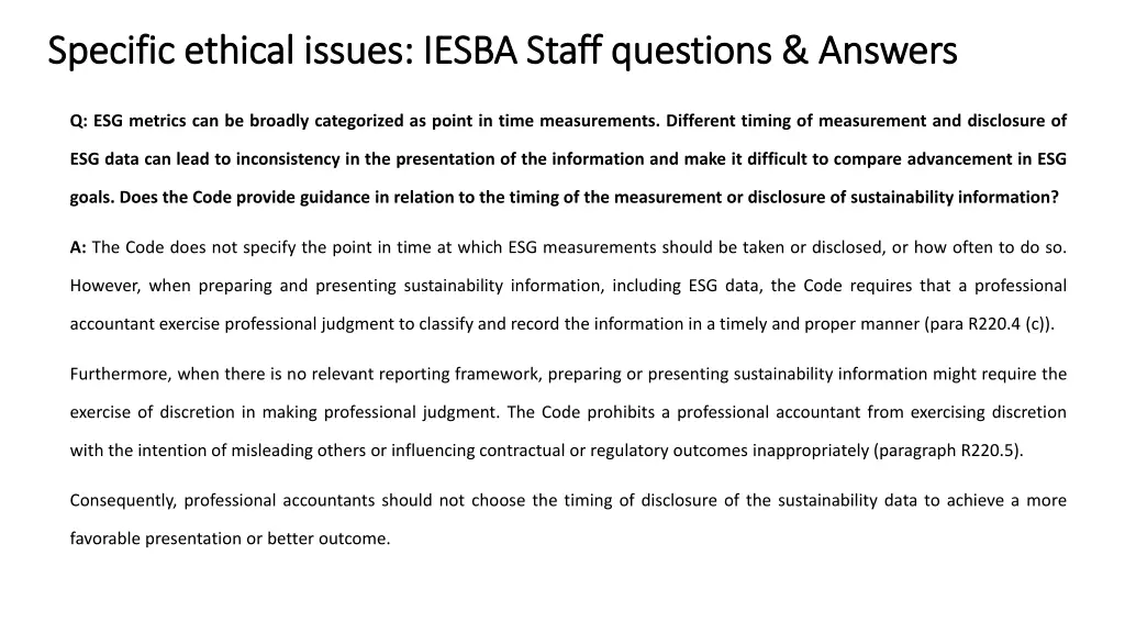 specific ethical issues iesba staff questions 6