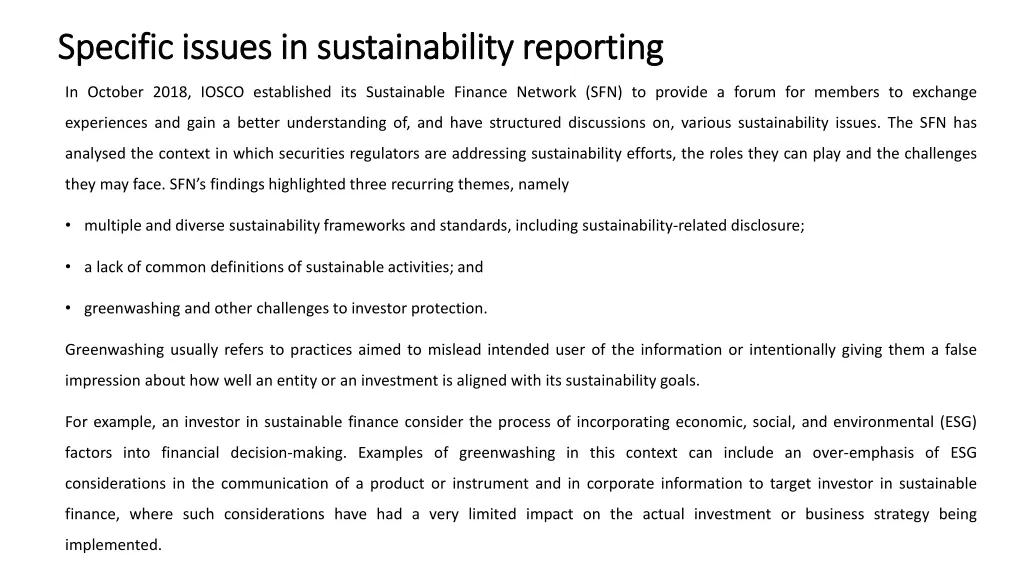 specific issues in sustainability reporting