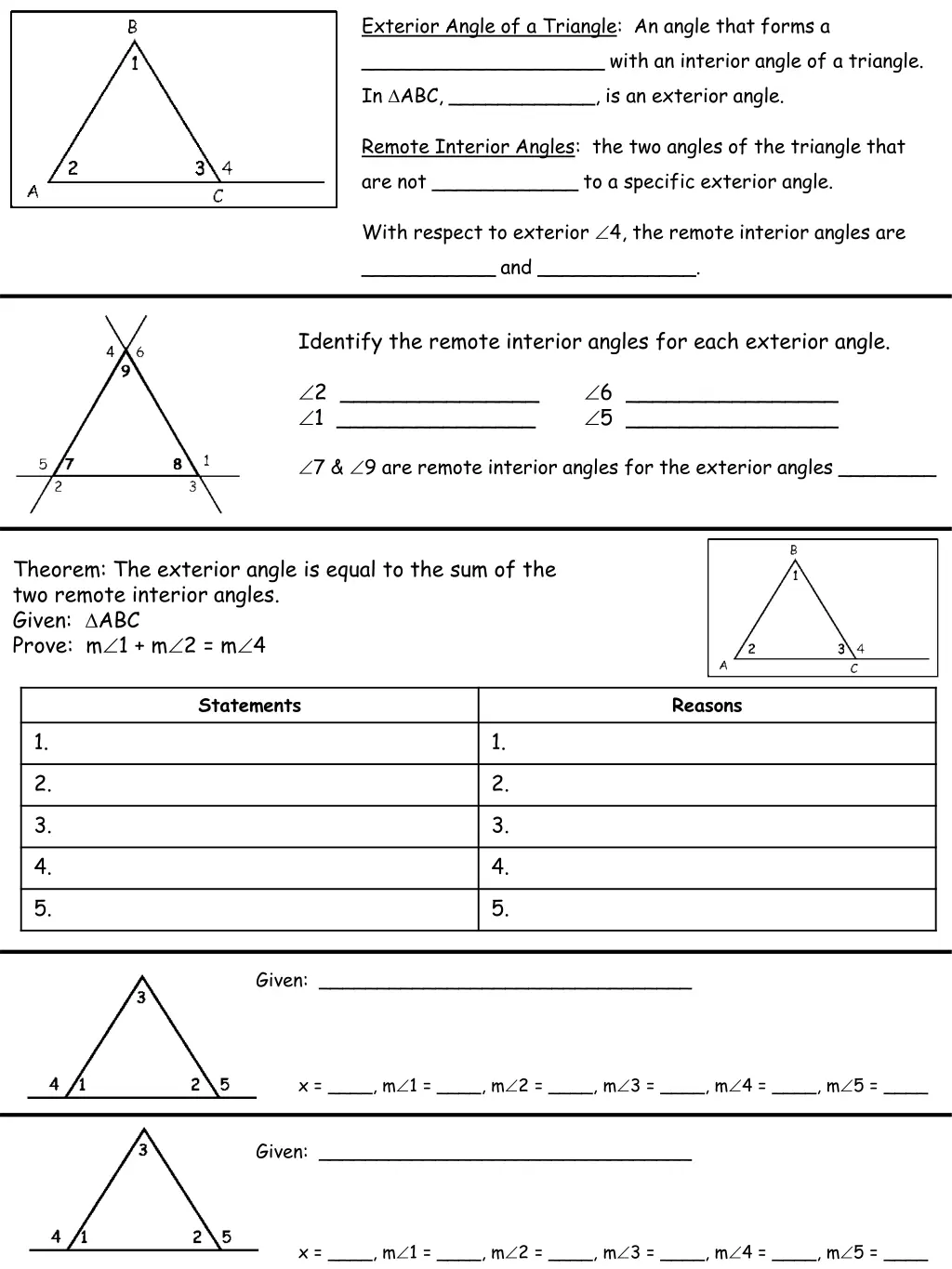 exterior angle of a triangle an angle that forms
