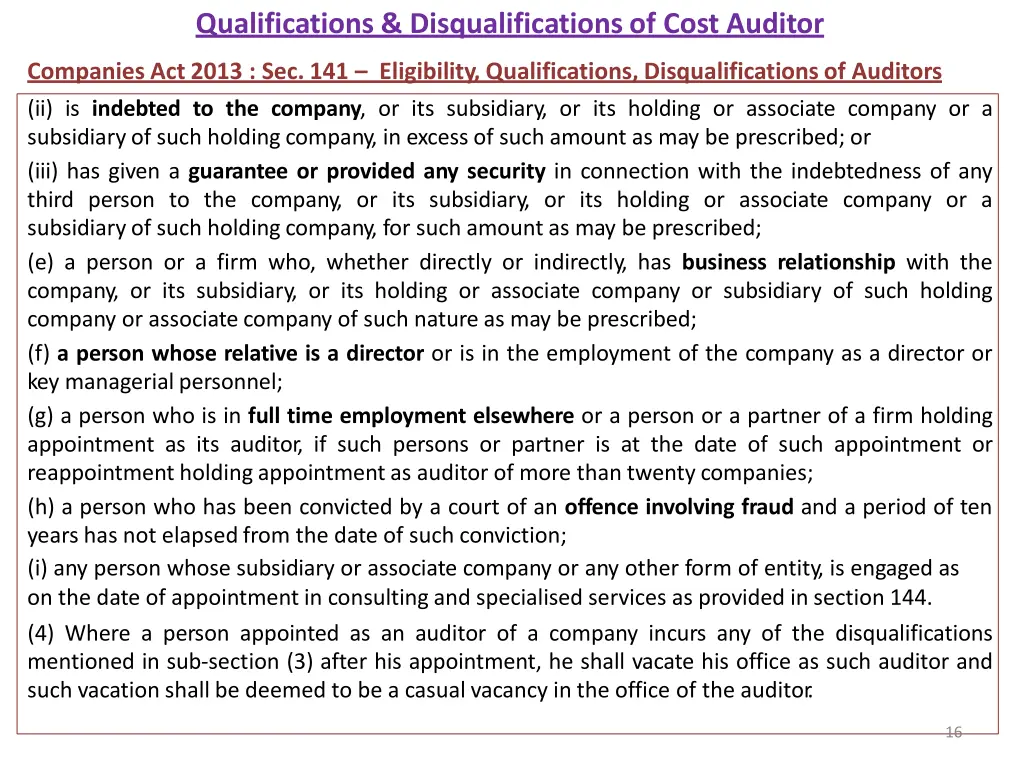 qualifications disqualificationsof cost auditor 2