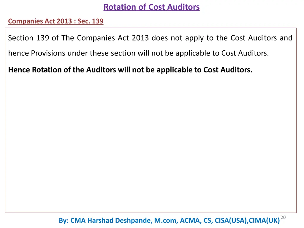 rotation of cost auditors