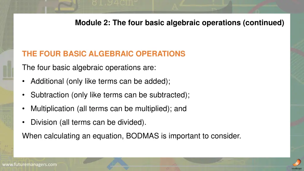 module 2 the four basic algebraic operations 1