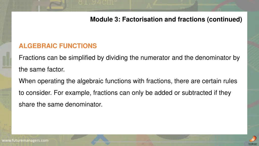 module 3 factorisation and fractions continued