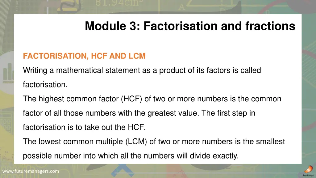 module 3 factorisation and fractions