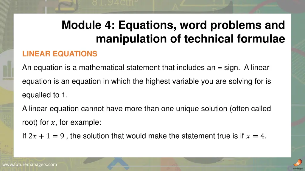 module 4 equations word problems and manipulation