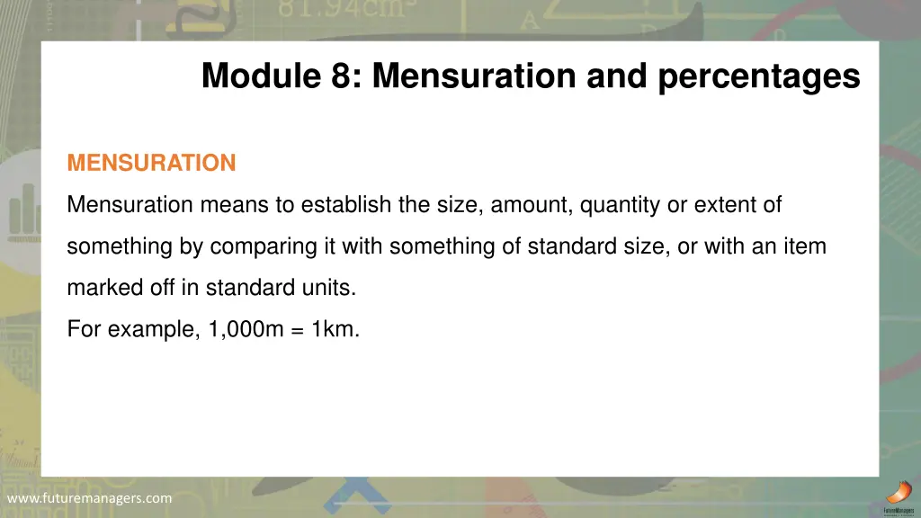 module 8 mensuration and percentages