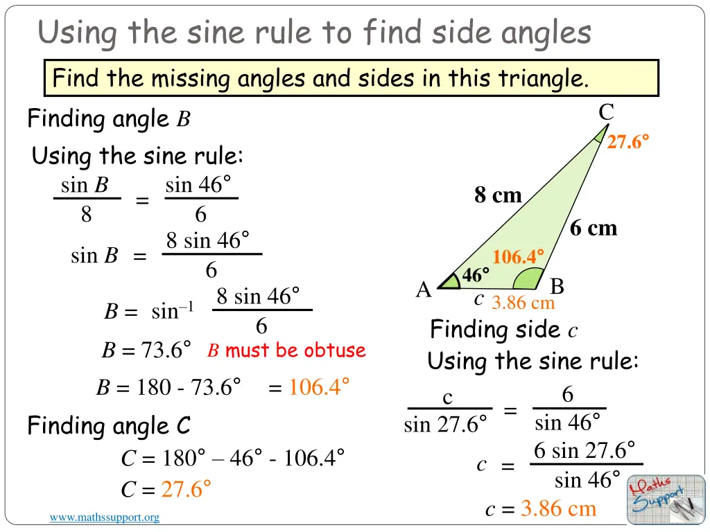 using the sine rule to find side angles 1